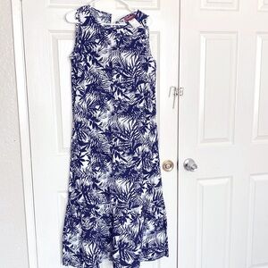 MaxMara Dark Blue and White Leaf Print Dress Size 12